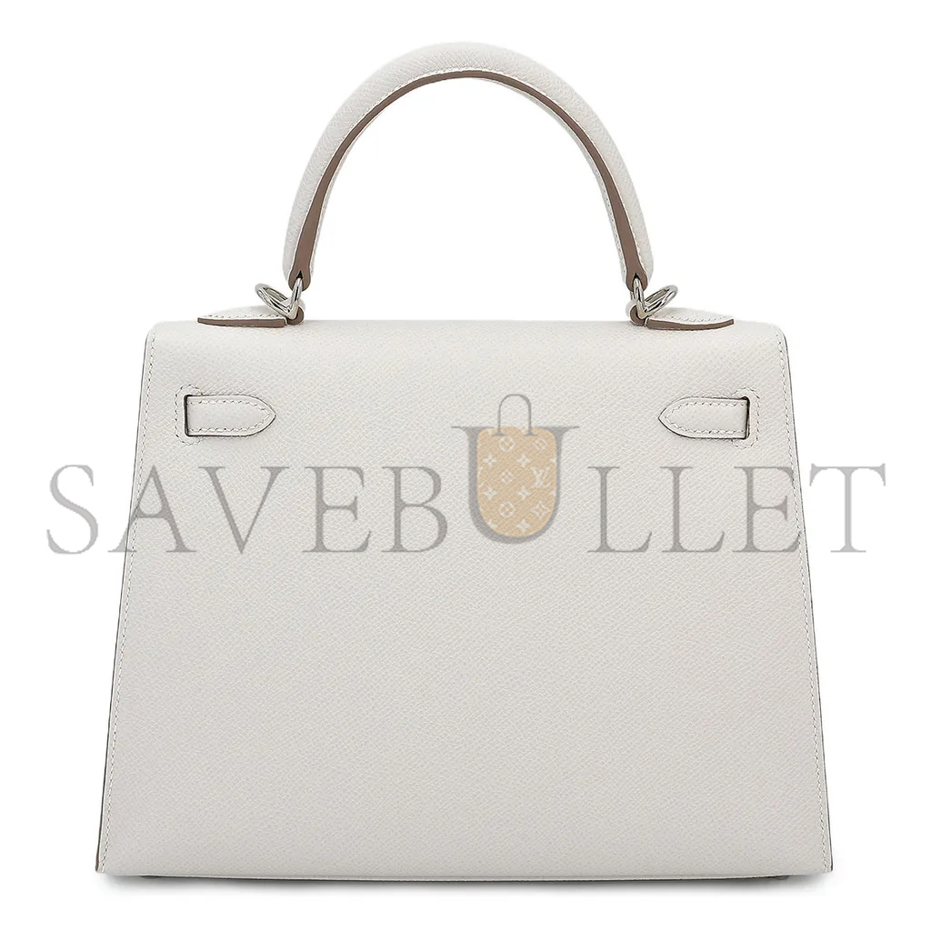HERMÈS MASTER KELLY 25 MILK GRAY GRIS PALE EPSOM SILVER BUCKLE (25*17*7cm)